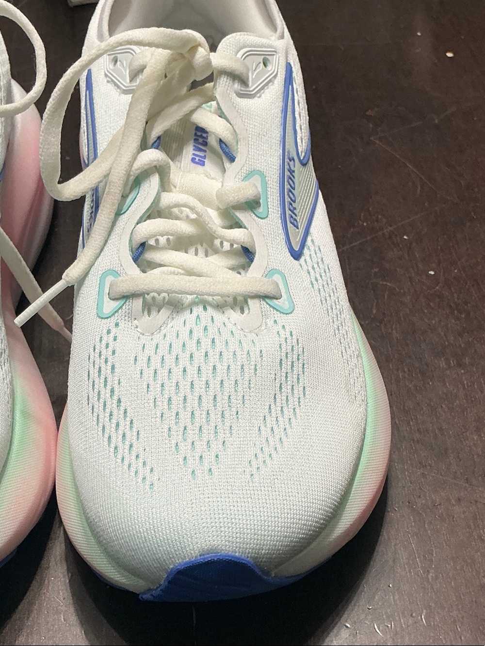 Brooks Women’s White Running Shoes with Blue and Pink Accents - Picture 3 of 7